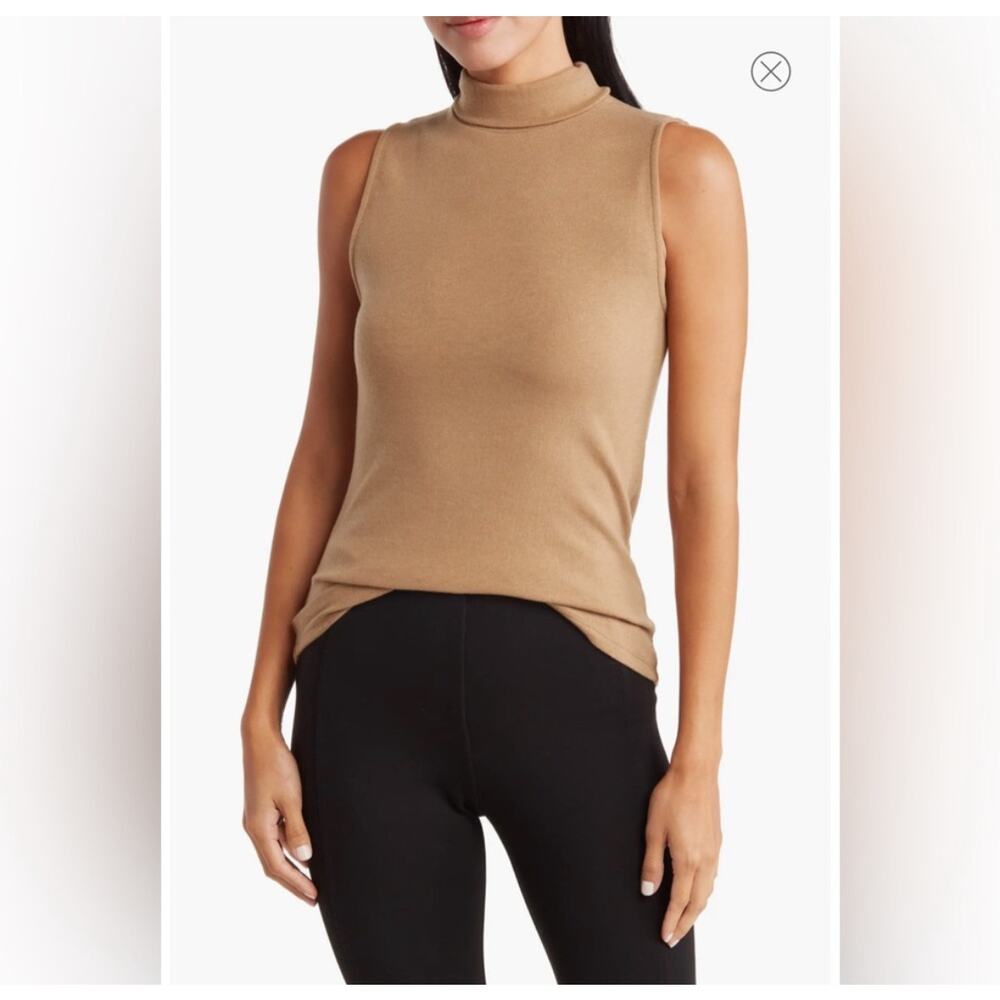 VINCE Wool Knit Camel Sleeveless Turtleneck Top XS Luxury Preppy Minimalist